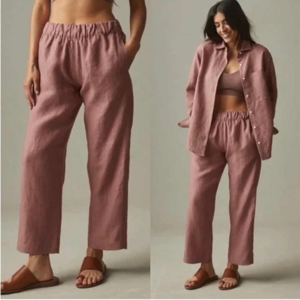 American Giant Wide Leg Linen Pants in Dusty Rose